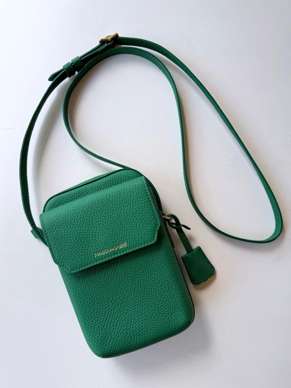 Maison de Sabre The Zipped Phone Pouch Crossbody Bag Emerald Green Leather - Picture 3 of 15